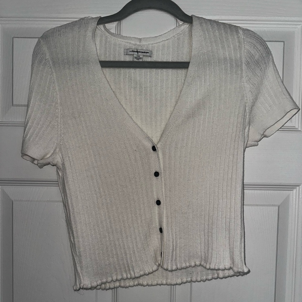 American Eagle Outfitters Cream Ribbed Button-Down Shirt